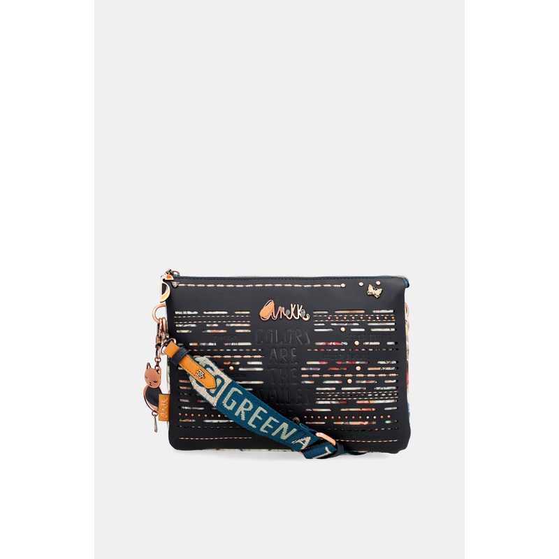 Nature Pachamama navy blue crossbody bag with 2 compartments