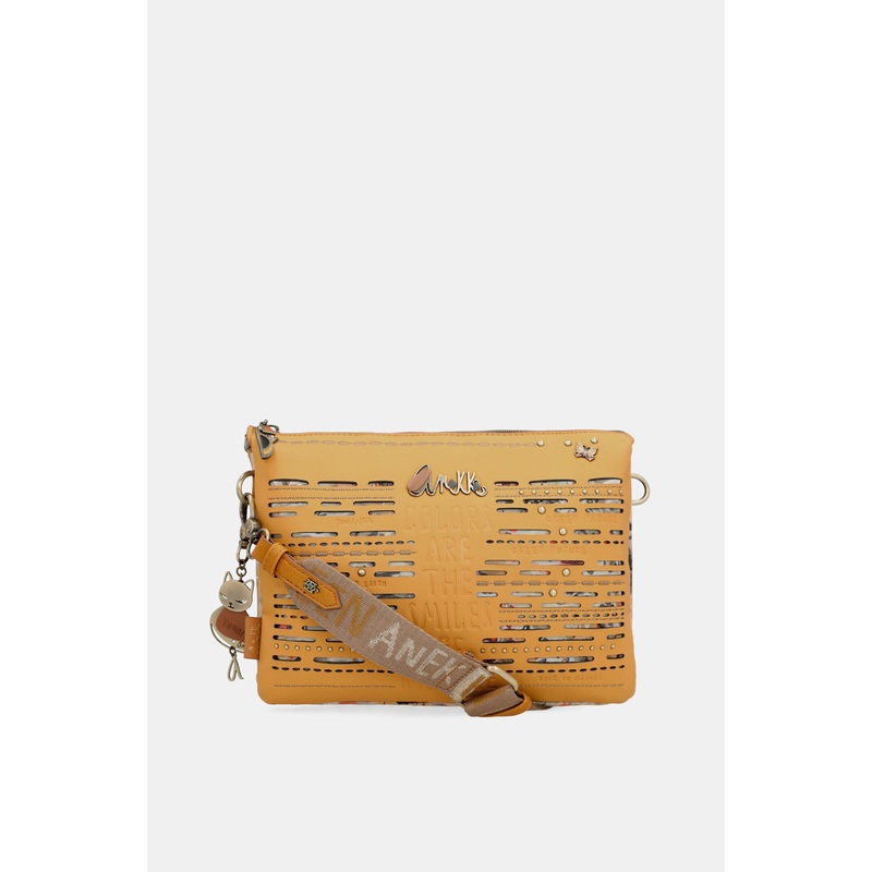 Nature Pachamama ochre crossbody bag with two compartments