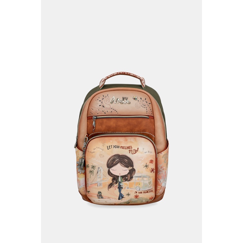 Peace & Love camel school backpack