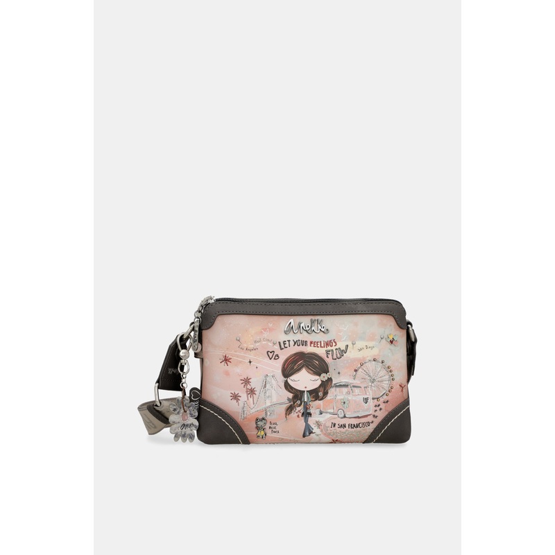 Peace & Love pink 2-compartment crossbody bag