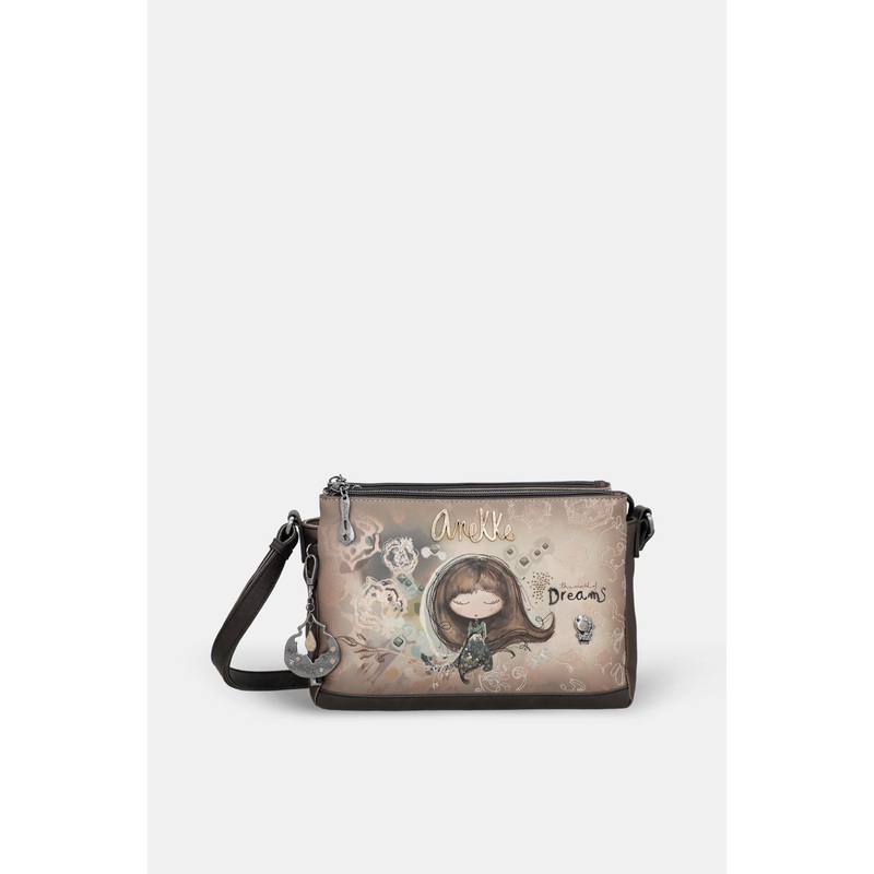Real 3-compartment printed crossbody bag