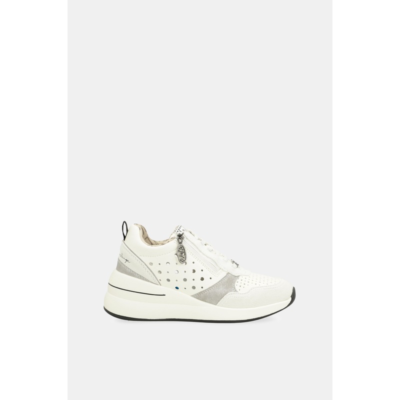 White wedge sneakers with polka dots