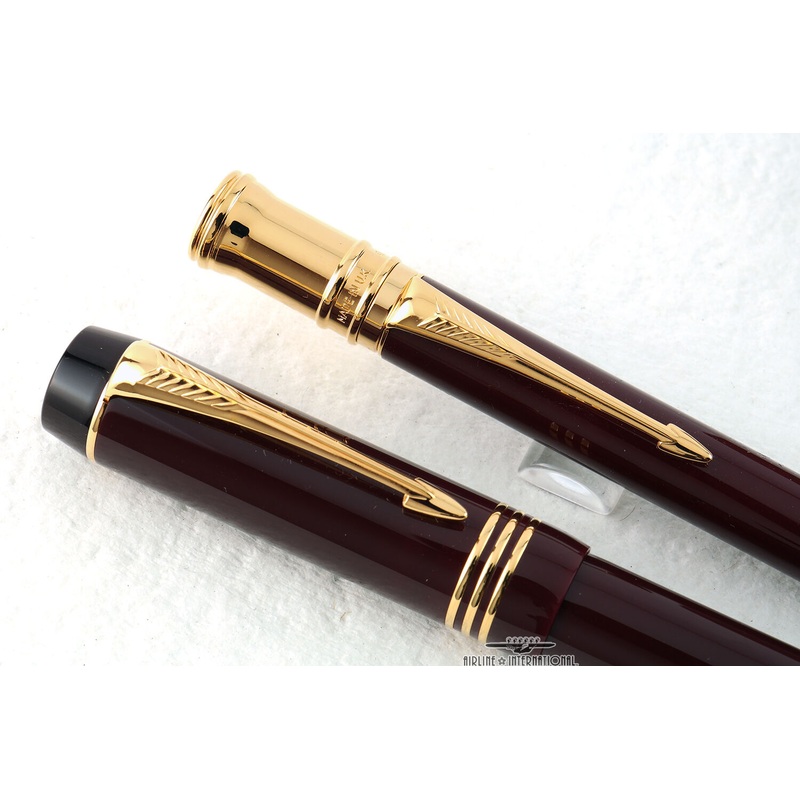 Parker Duofold Burgundy Special Edition Ballpoint & Fountain Pen - Matching Set!
