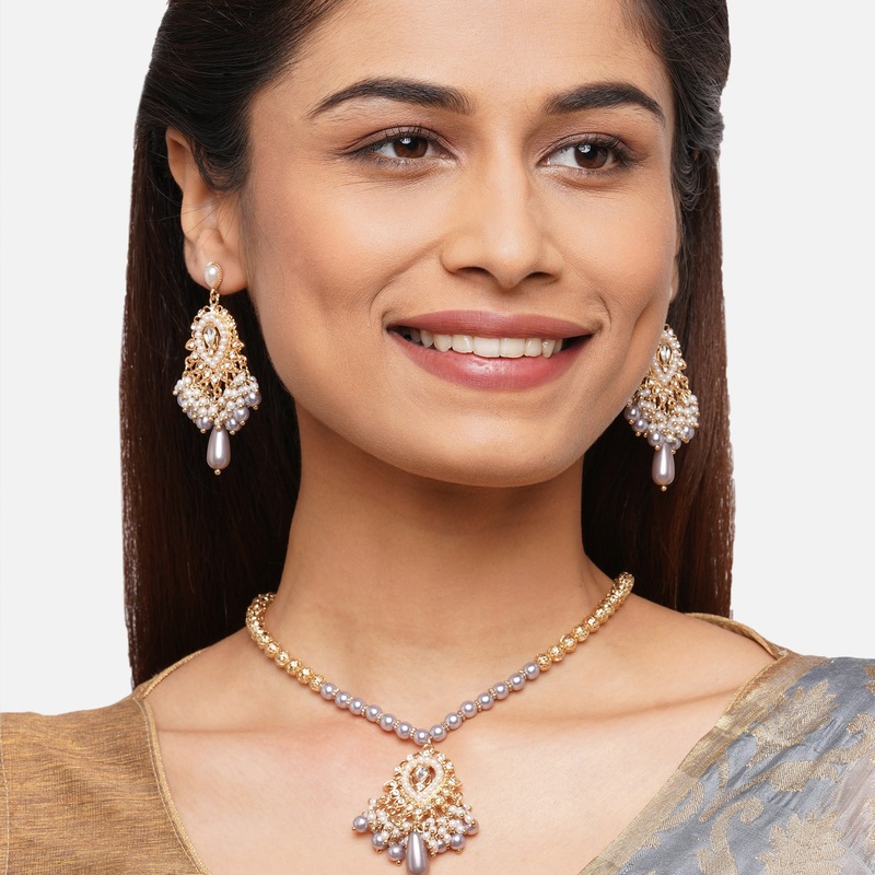 Accessorize London Grey Long Drop Pearl Set
