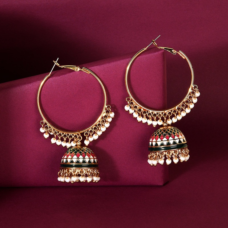 Accessorize London Women's Green Beaded Meenakari Jumka Earring