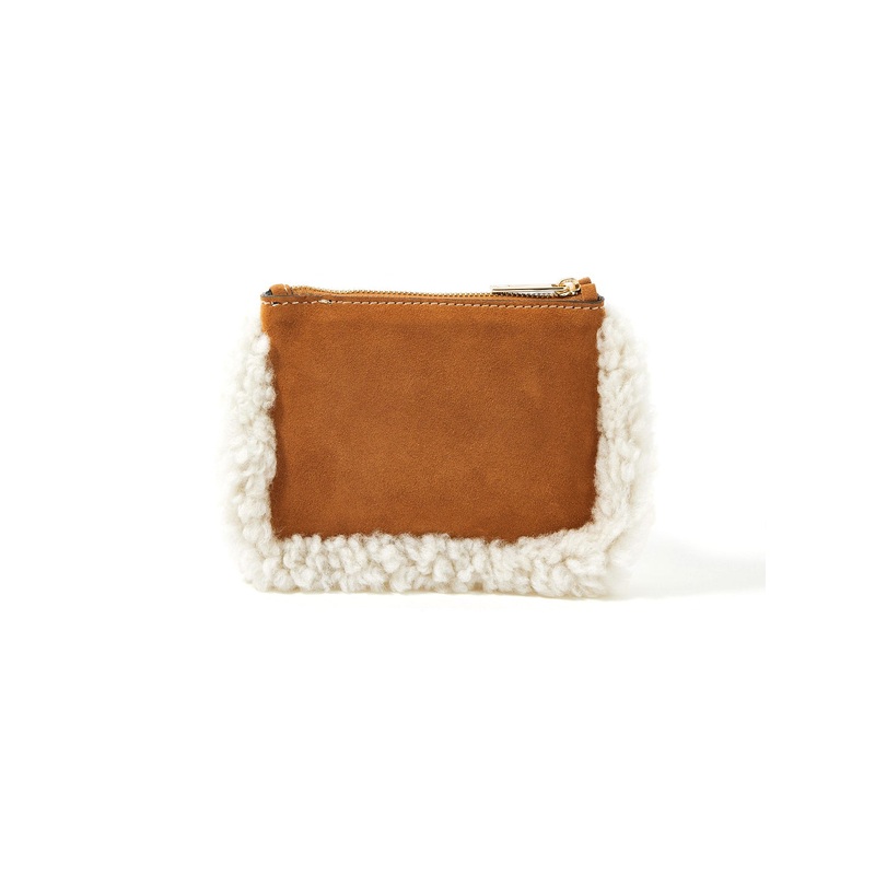 Accessorize London women's Real Leather Tan Shearling Leather Pouch bag