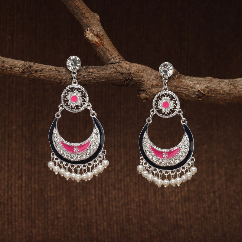 Accessorize London Multi Color Enamel Chandbalis Metal Chandbali Earring