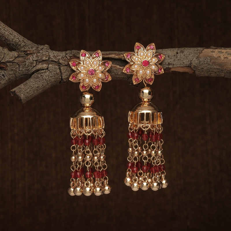 Accessorize London Pink Golden Long Drop Earring