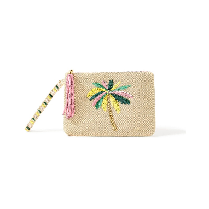 Accessorize London Women's Beige Jute Palm Tree Large Pouch