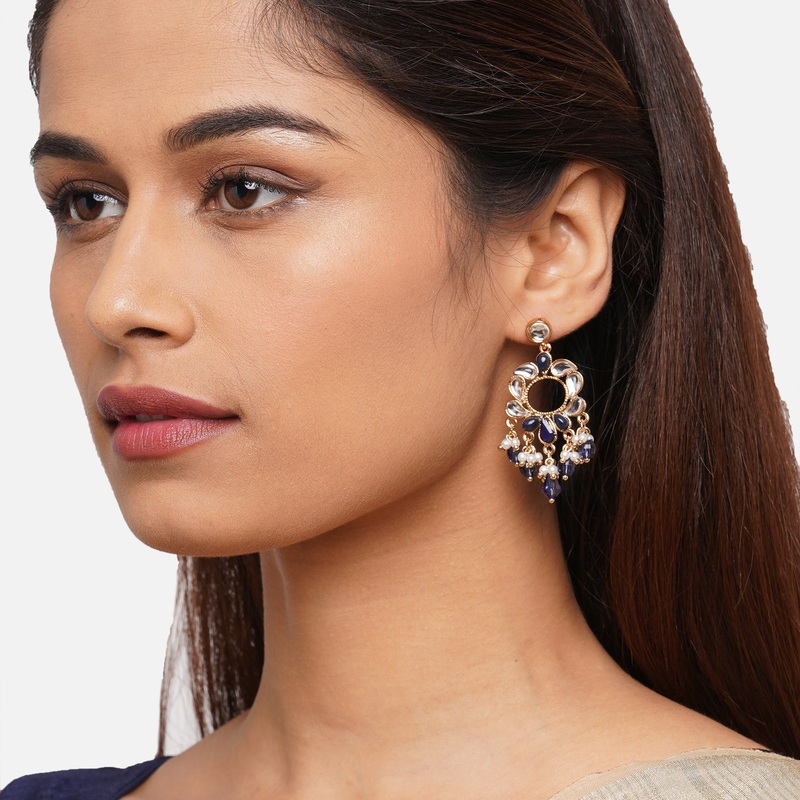 Accessorize London Women's Blue Kundan Short Drop Earring