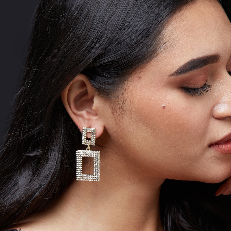 Accessorize London Women'S Crystal Geo Gold Long Drops