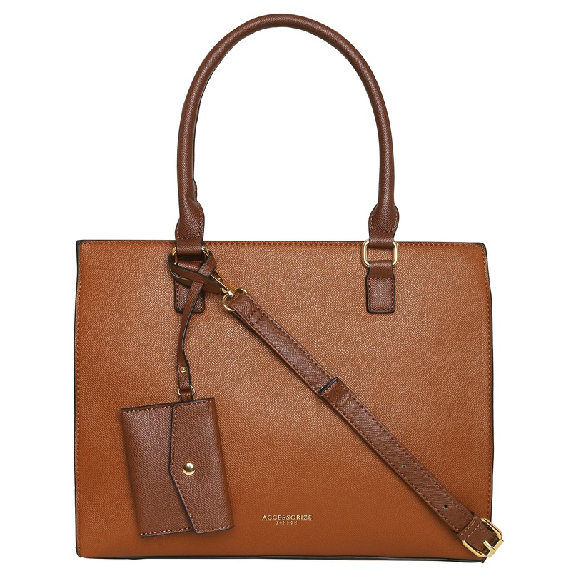 Accessorize London Women's Faux Leather Tan Reva Shoulder bag