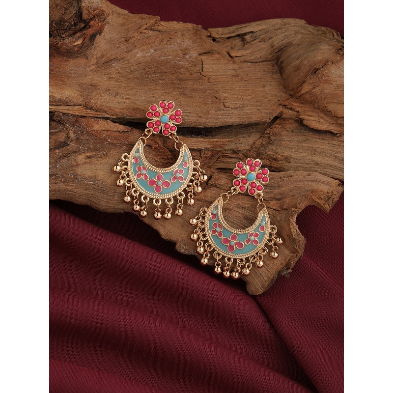 Accessorize London Women's Floral Enamel Gold Chandbalis