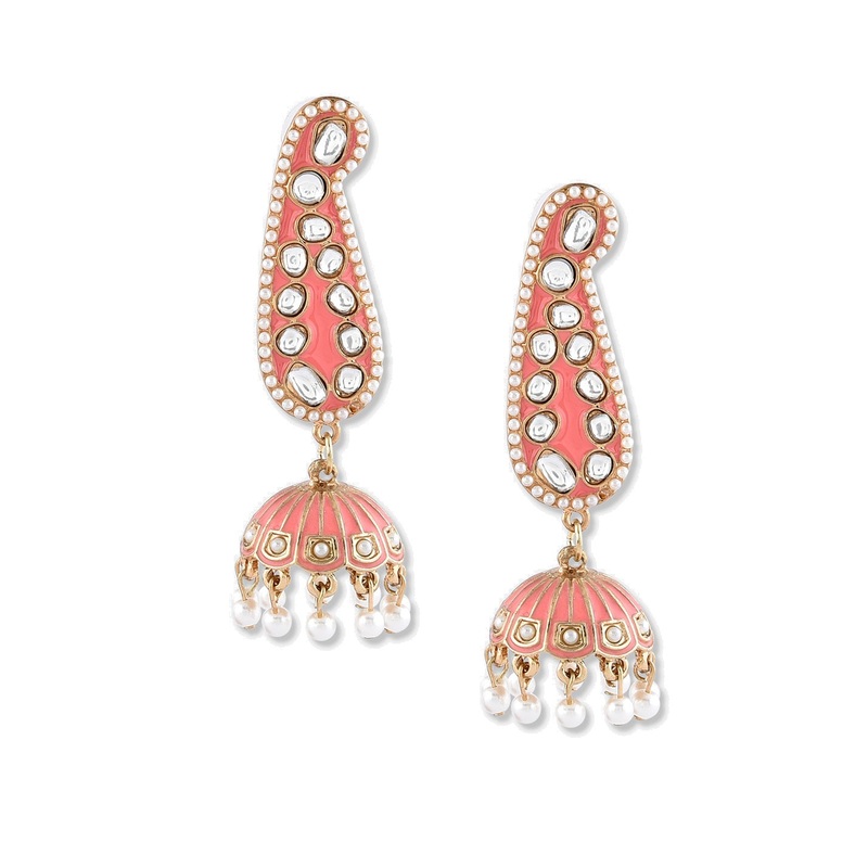 Accessorize London Women's Paisley Shape Pink Jhumkas