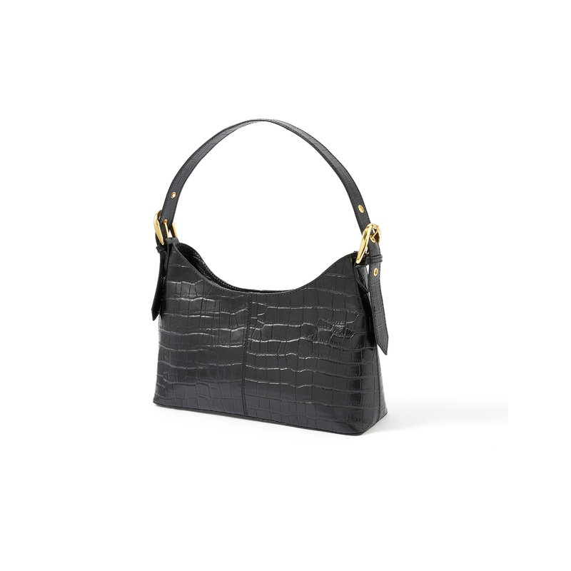 Accessorize London Women's Real Leather Black Croc Leather Shoulder bag