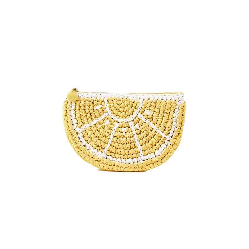 Accessorize London Women's Woven Yellow Lemon Slice Pouch Make Up Bag