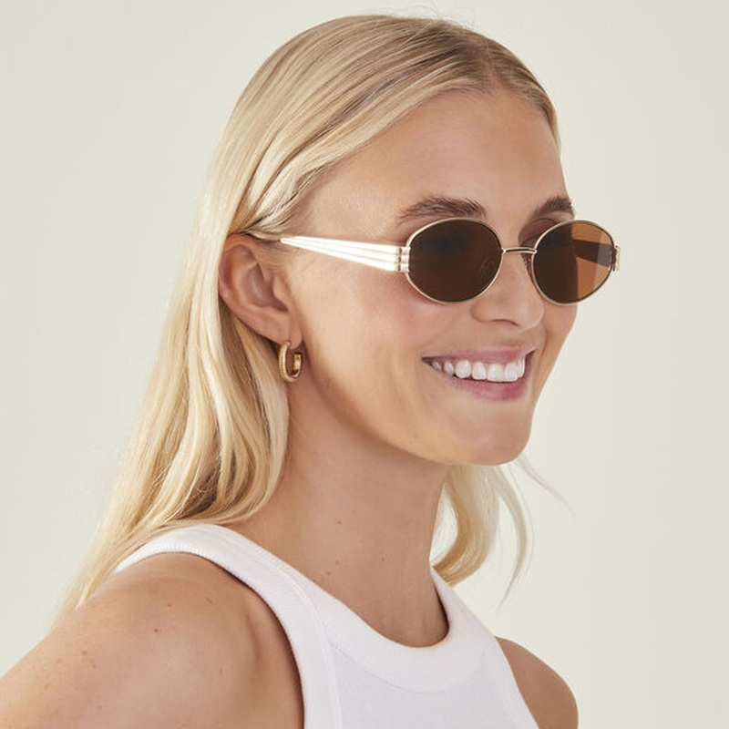 Brown Oval Metal Frame Sunglasses