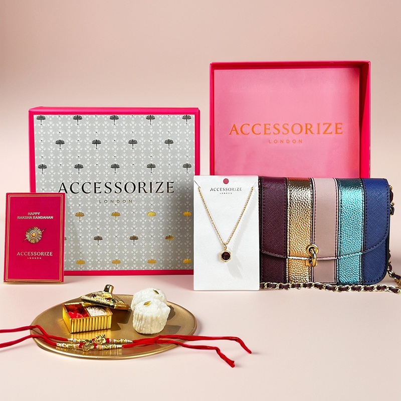 Multi color Textured Sling Bag & a gold pendant necklace combo set  (Rakhi Gift Hamper Box)