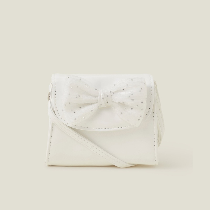 White Patent Diamante Bow Bag Ivory