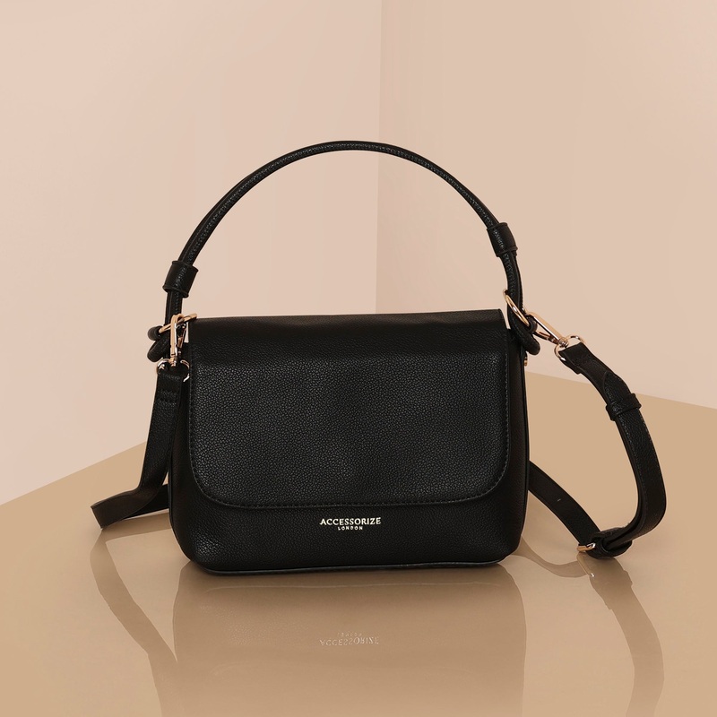 Accessorize London Women's Black Double Strap Handheld Bag