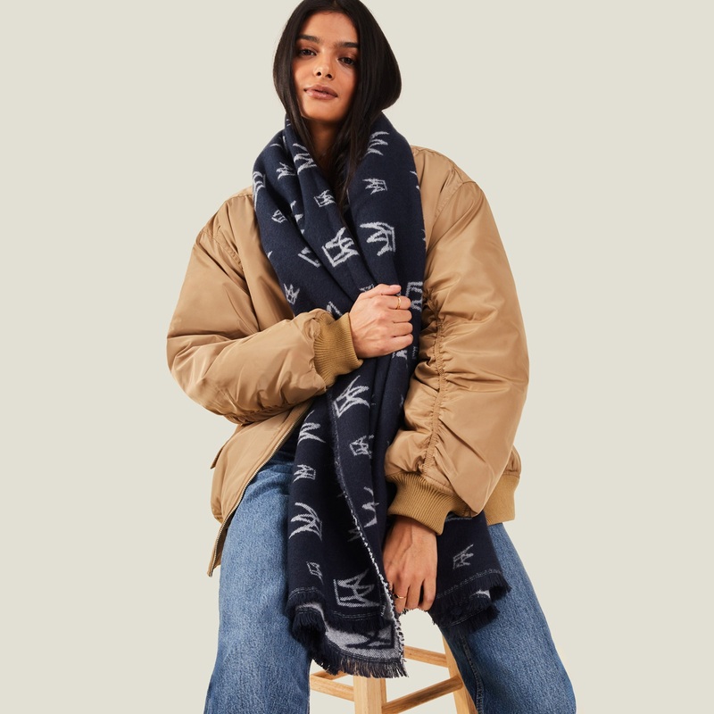 Accessorize London Women's Crown Emblem Jacquard Blanket Scarf Blue