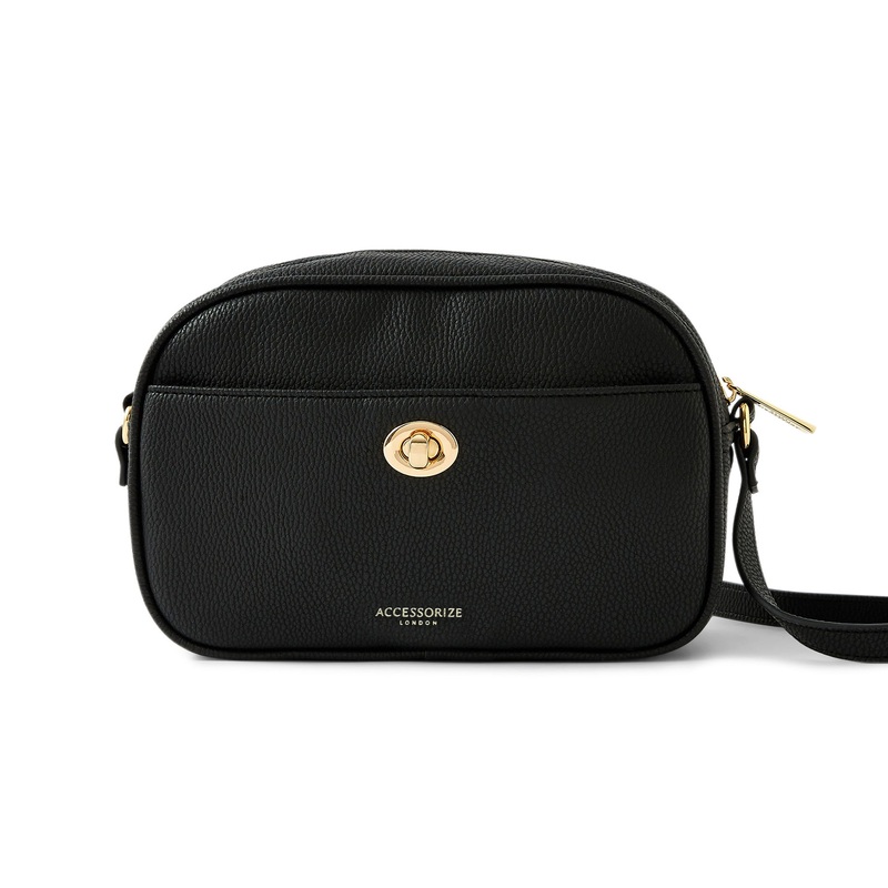 Accessorize London Women's Faux Leather Black Cara Crossbody Sling Bag