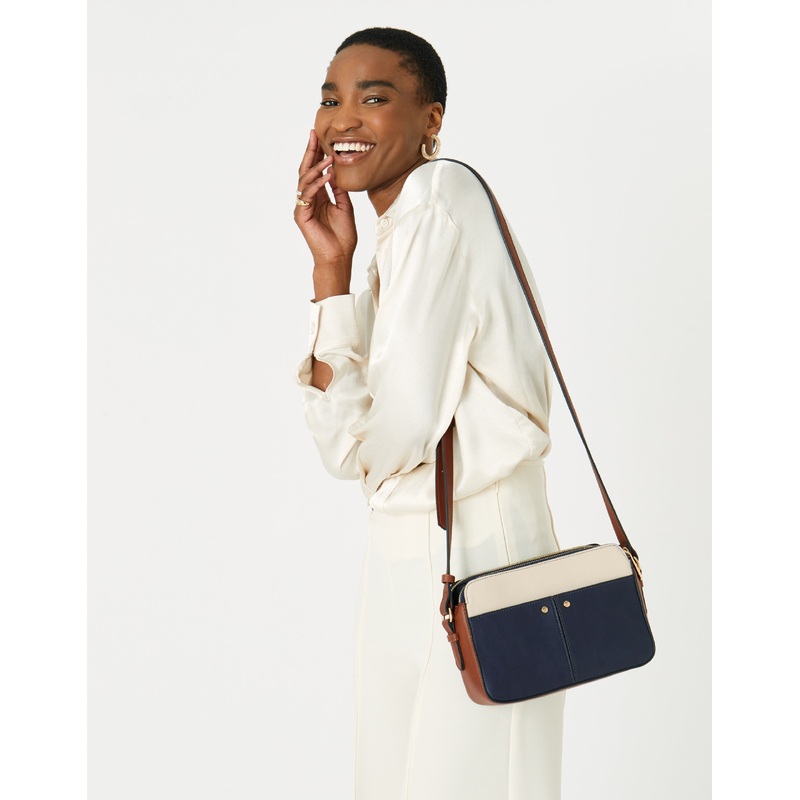 Accessorize London Women's Faux Leather Charlotte Blue Sling bag