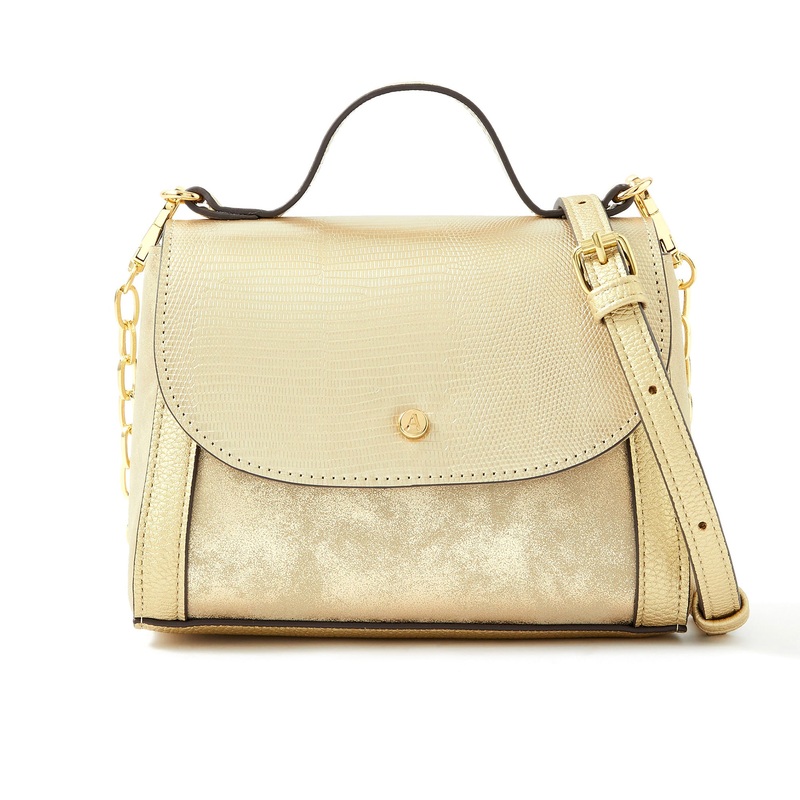 Accessorize London women's Faux Leather Gold Eleanor Tophandle Satchel Sling bag
