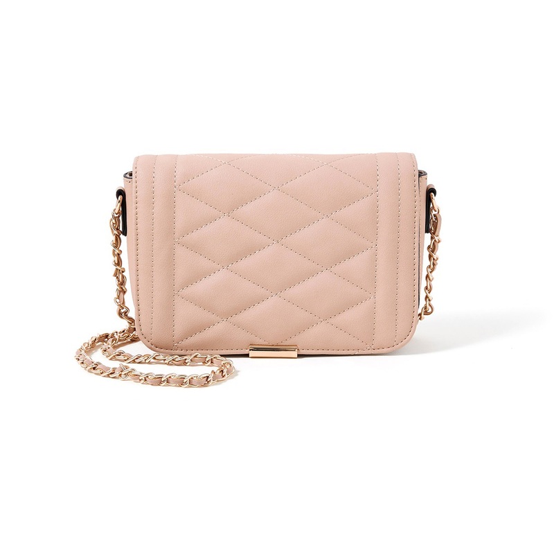 Accessorize London women's Faux Leather Pink Chrissy Quilt Chain Sling bag