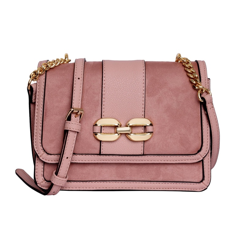 Accessorize London Women's Faux Leather Pink Suedette Chain Sling Bag