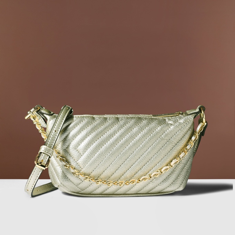 Accessorize London Women's Gold Quilt Zip Crossbody Sling Bag