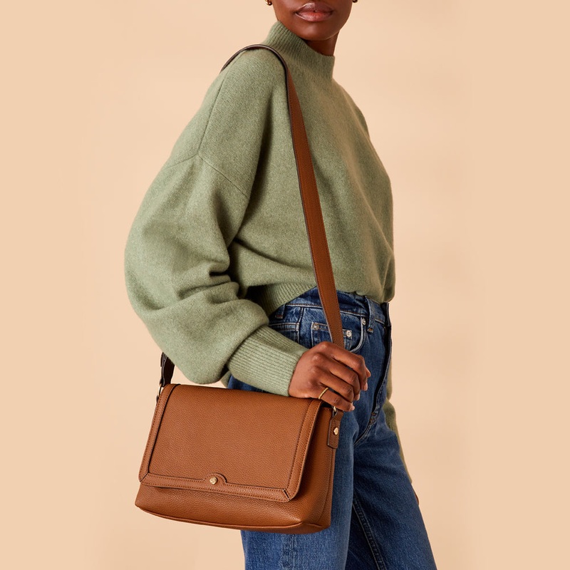 Accessorize London Women's Large Flap Tan Crossbody