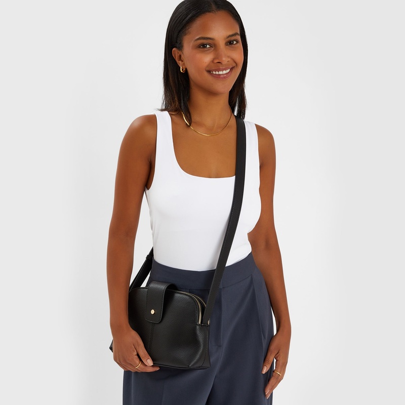 Black Double-Zip Sling Bag