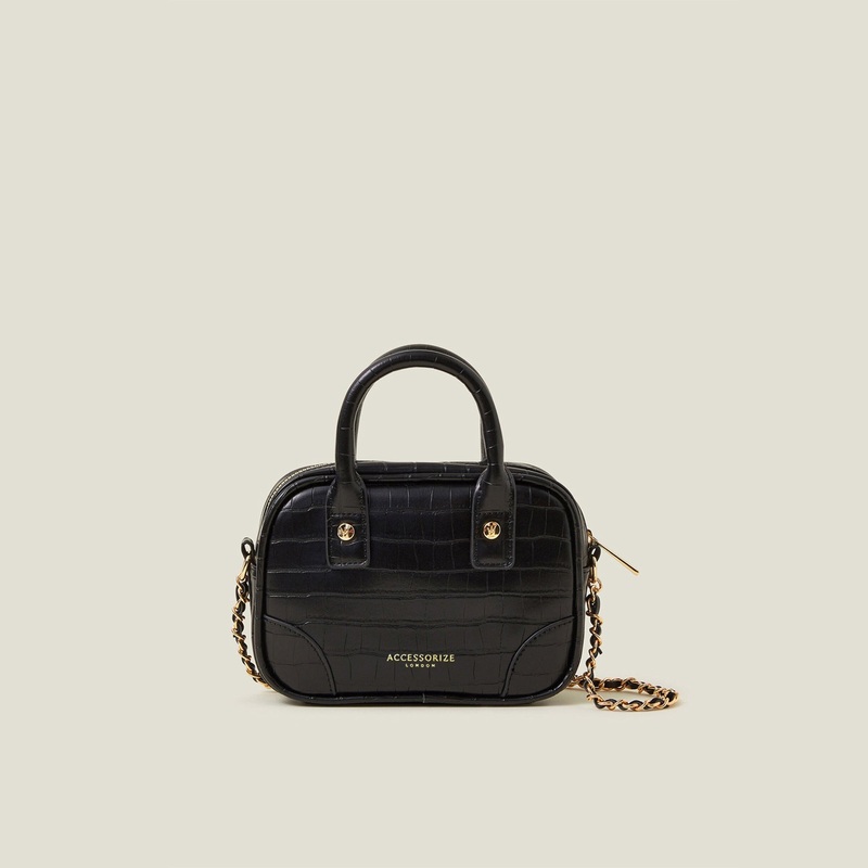 Black Faux Croc Mini Sling bag