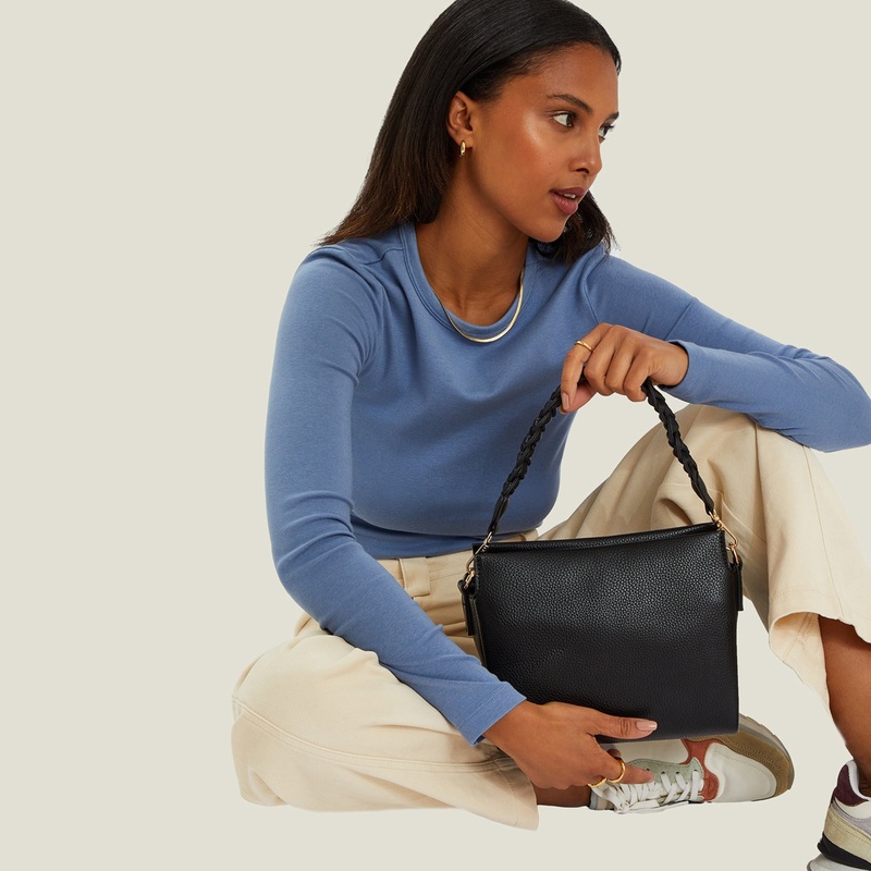 Black Plait Strap Sling Bag