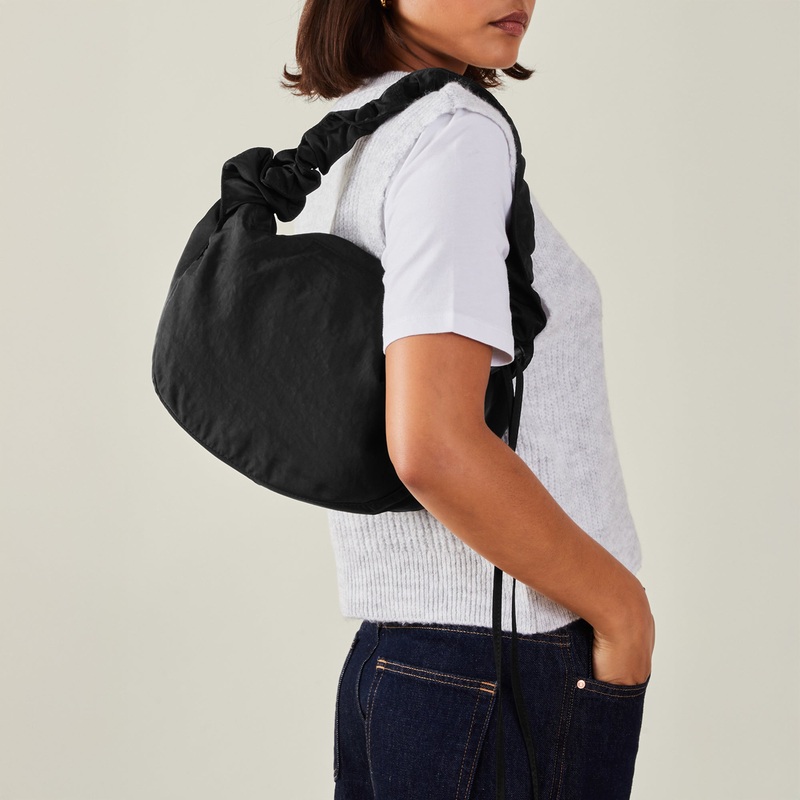 Black Ruched Strap Sling Bag