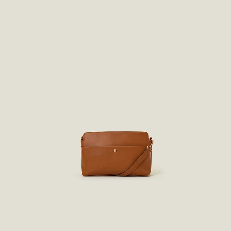 Brown Faux Leather Small Front Pocket Sling Bag