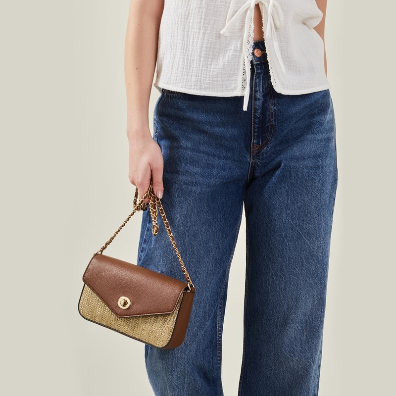 Brown Metallic Raffia Sling Bag