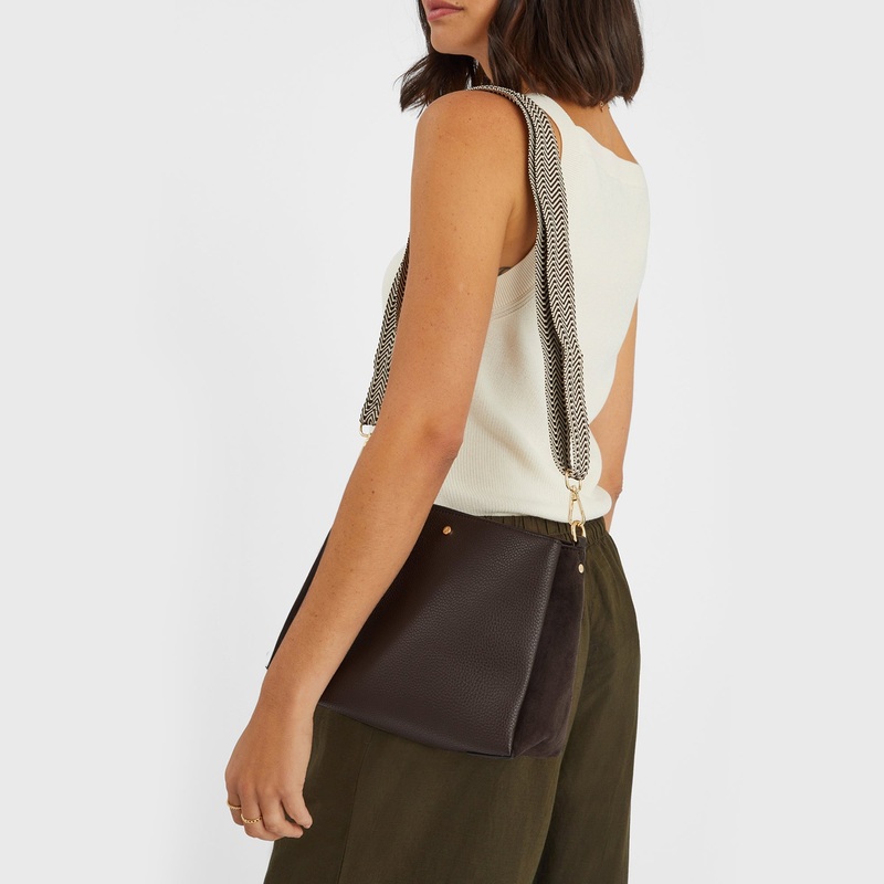 Brown Webbing Strap Sling Bag