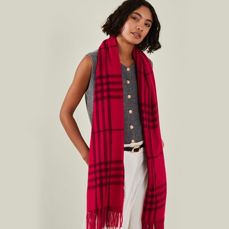 Check Blanket Scarf Red