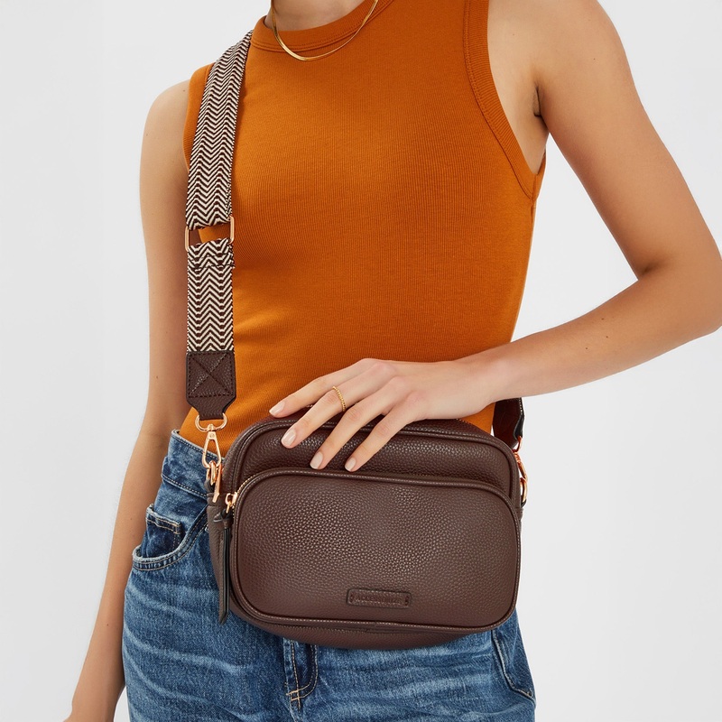 Chocolate Brown Dina Double Zip Camera Sling Bag