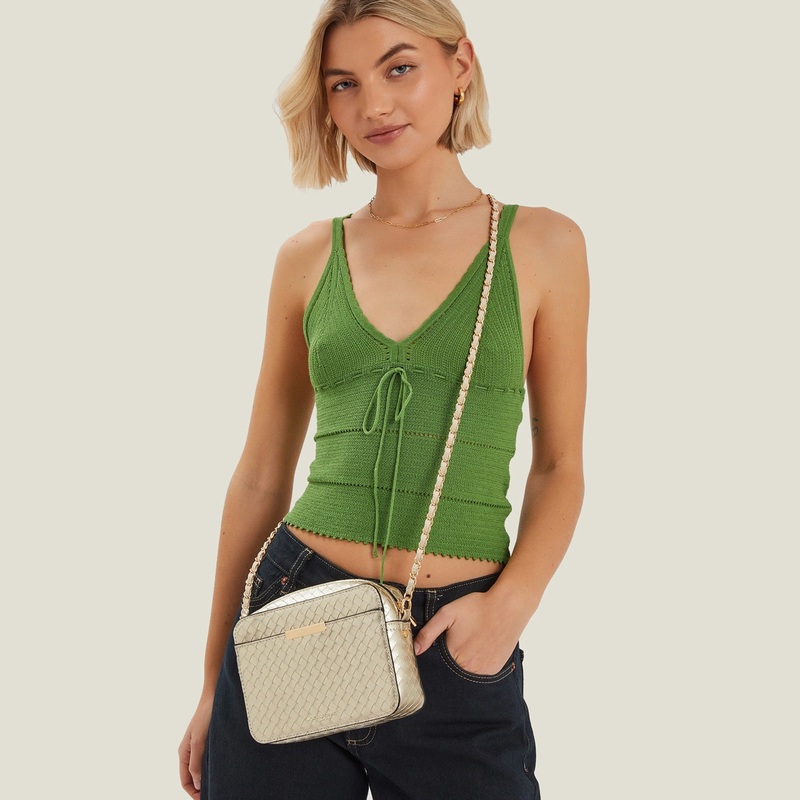 Gold Metallic Weave Sling Bag