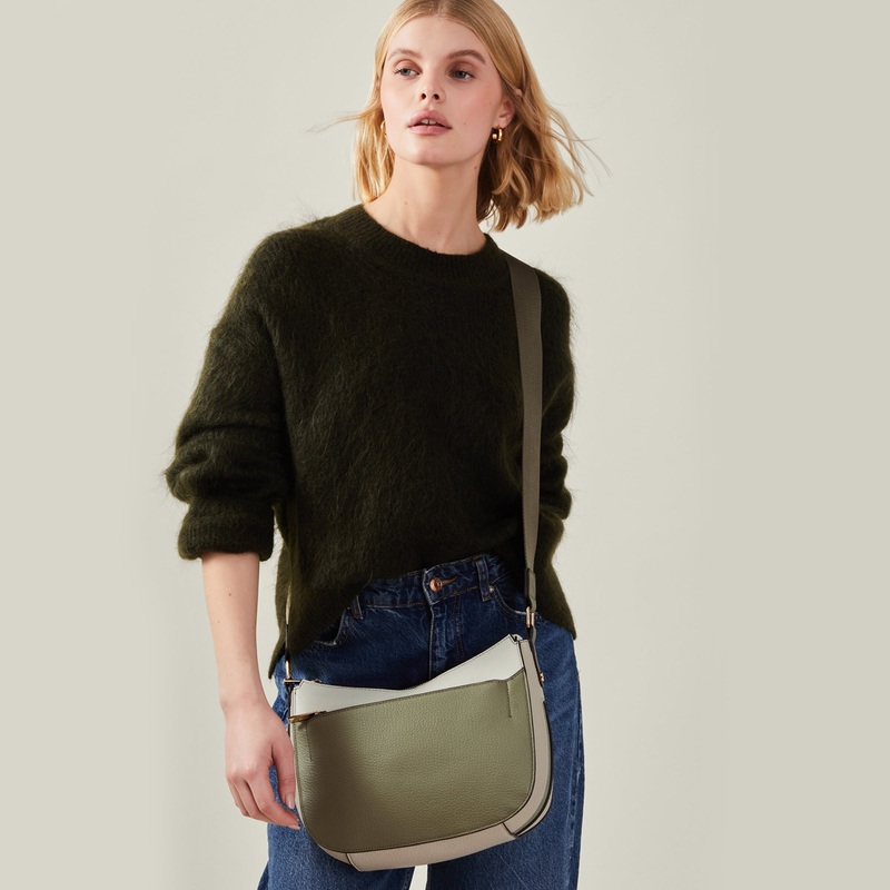 Green Two Tone Faux Leather Sling Bag