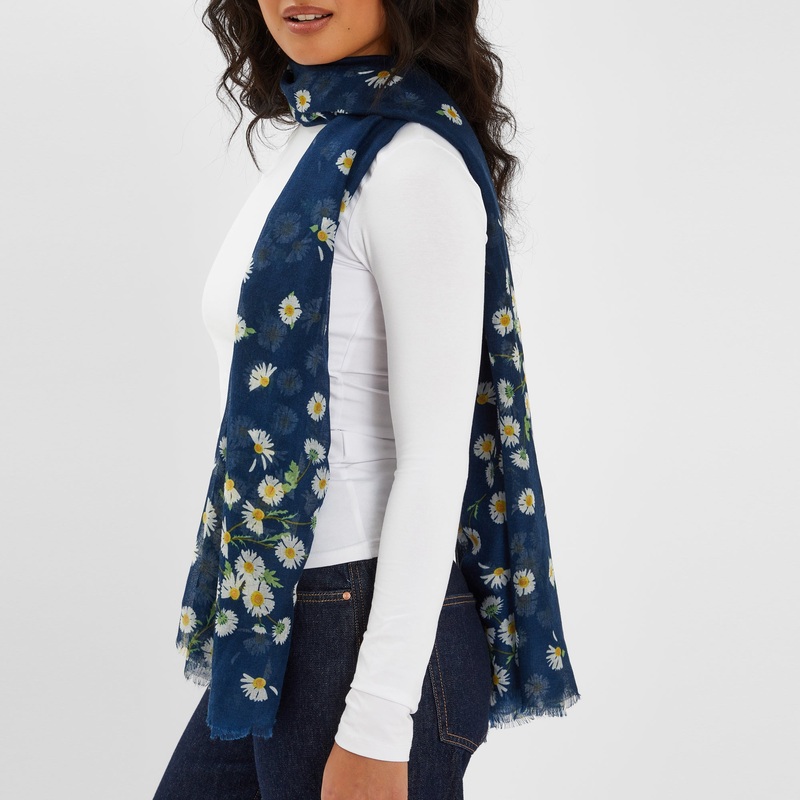 Navy Blue Lightweight Daisy Print Scarf Navy Blue