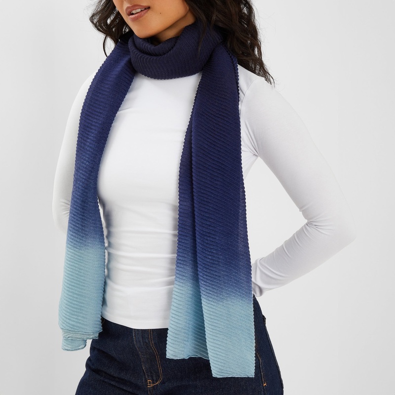 Navy Blue Lightweight Ombre Pleat Scarf