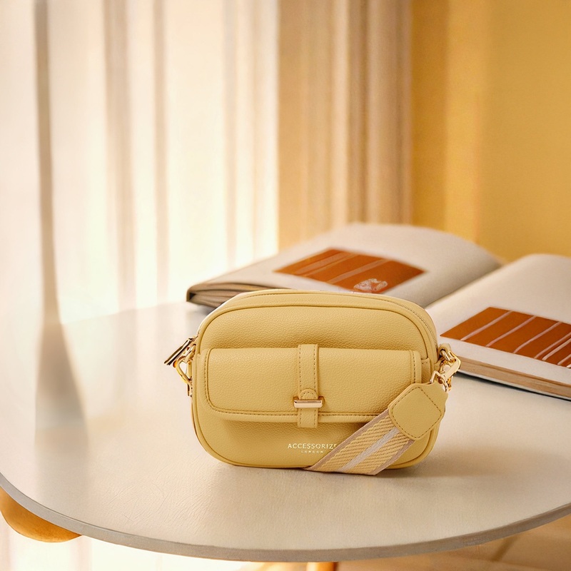 Yellow Camera Webbing Strap Sling Bag