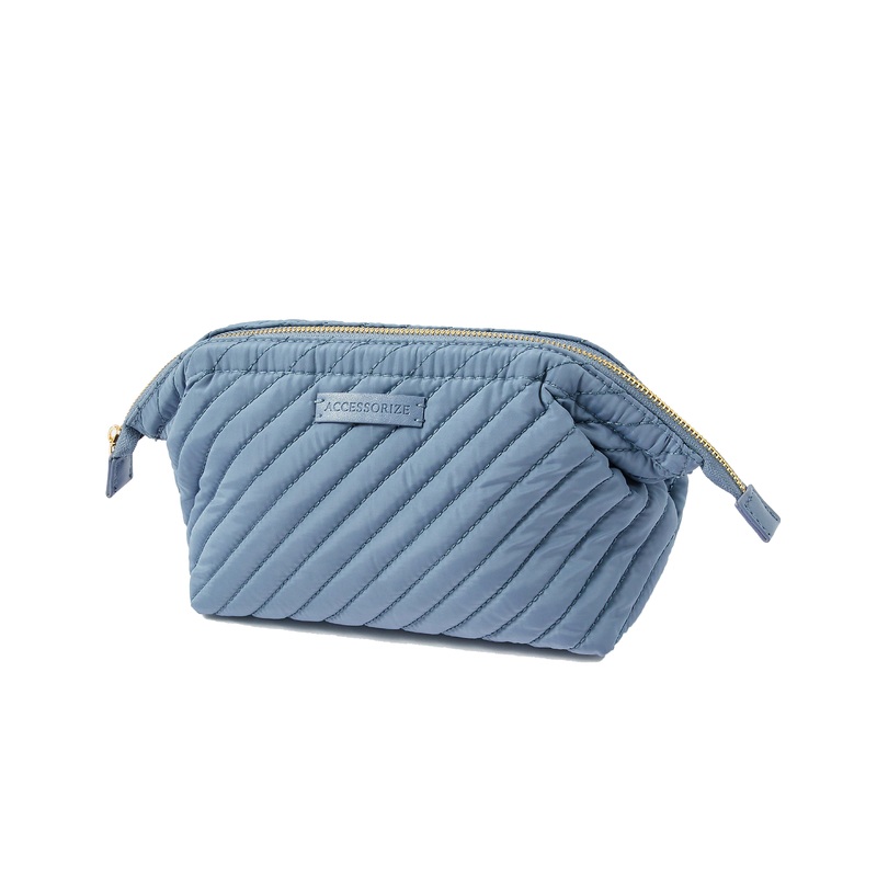 Accessorize London Women's Faux Leather Blue Quilted Wash Bag