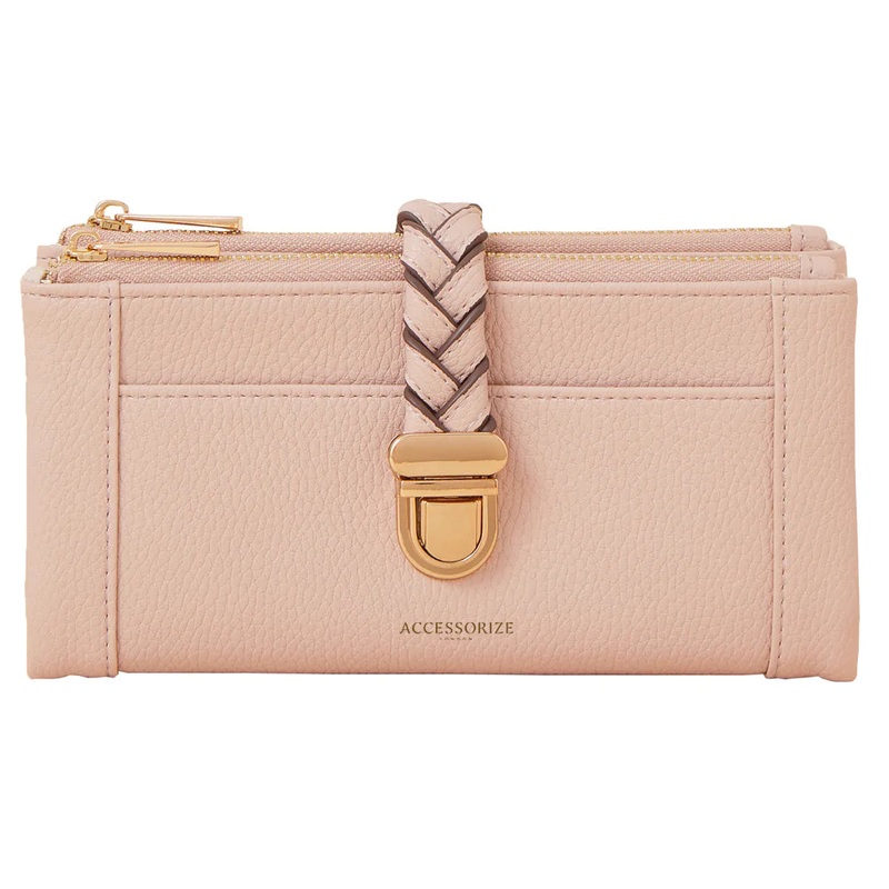 Accessorize London Women's Faux Leather Pink Plait Push-Lock Wallet
