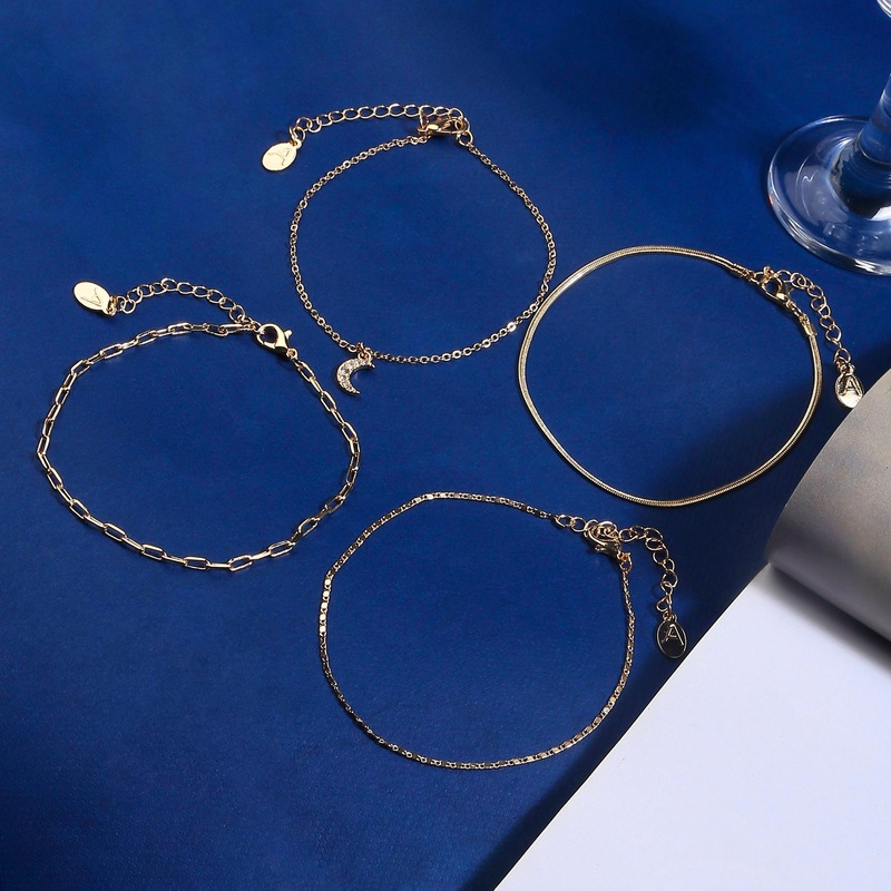 Accessorize London Women's Gold 4 Moon & Snake Chain Anklet Pack