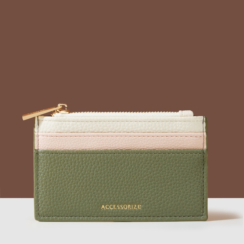 Accessorize London Women's Green Colour Block Card Holder